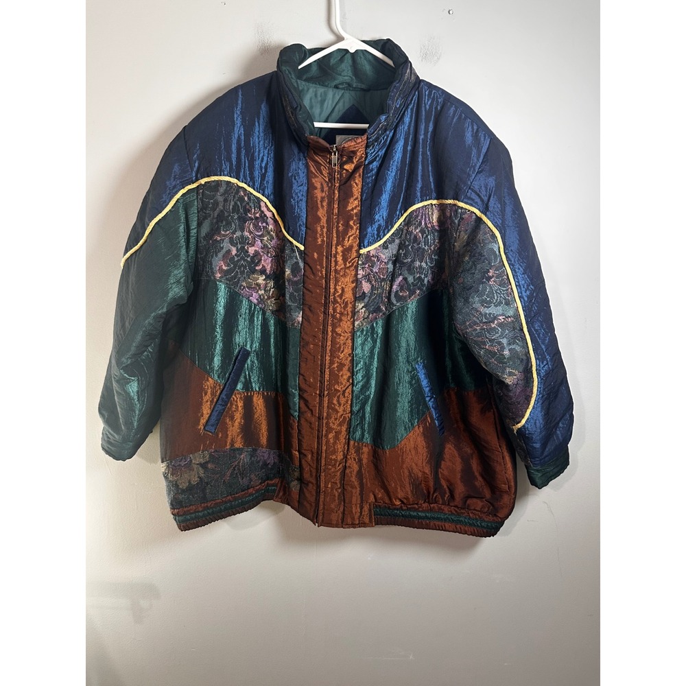 Current Seen Vintage 80s 90s Colorblock Paisley Metallic Bomber Jacket Plus 2XL